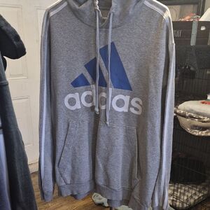 Adidas Blue Logo Gray Hoodie